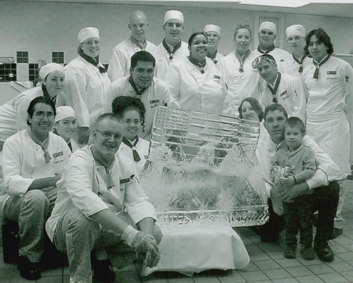 students carving ice